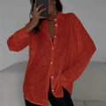 spring/summer new european and american style sequin top, collared long sleeve cardigan, basic cross-border women's blouse jacket