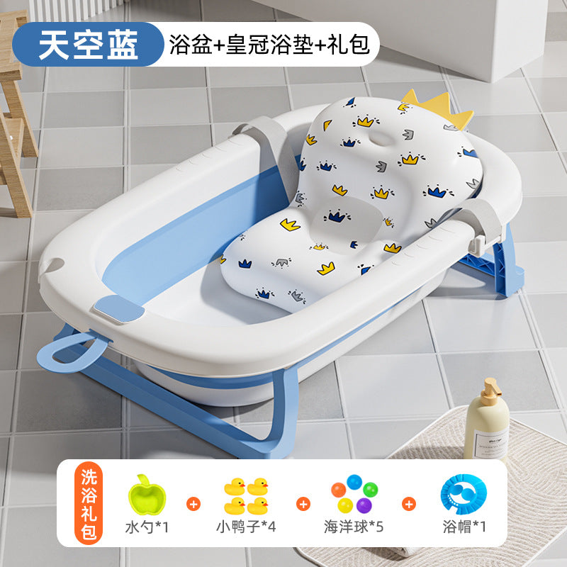 Large collapsible baby bathtub - portable baby bathtub for home use - infant and toddler bath seat - plastic newborn and children's bath supplies