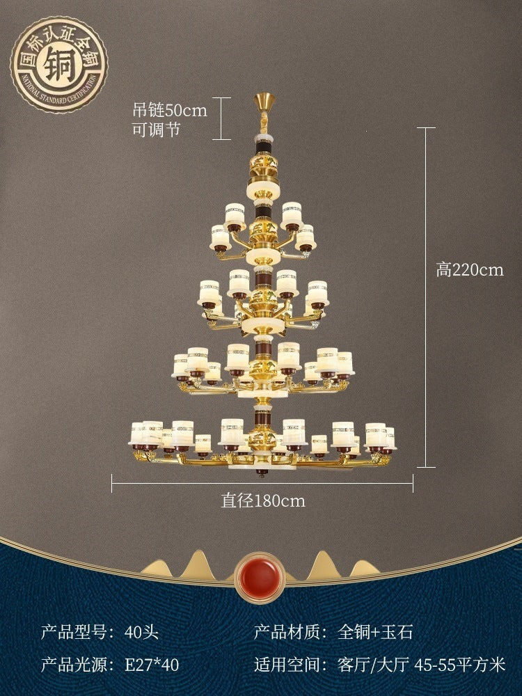 For home house classy chandelier natural jade duplex new lamp zhongshan full copper ancient town new chinoiserie marble