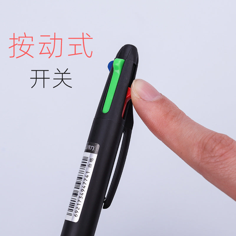 Deli 33390 ballpoint pen four-color press-action ballpoint pen black, red, blue and green core student marker writing pen wholesale