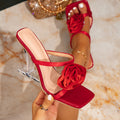 Huizhou amazon women's high heel sandals - red fashion rose square toe slip-on heels