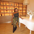 European and american cross-border chic women's clothing:  autumn new sleeveless one-shoulder ribbon bandage tube top long slit dress