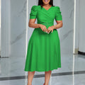 D490  foreign trade women's summer new fashion elegant v-neck pleated swing dress