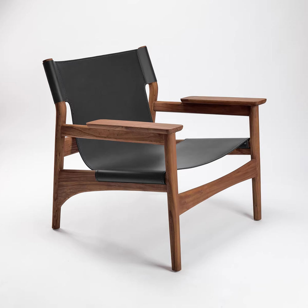 Vintage saddle chair - home living room balcony retro solid wood single leisure chair - designer style light luxury sofa chair