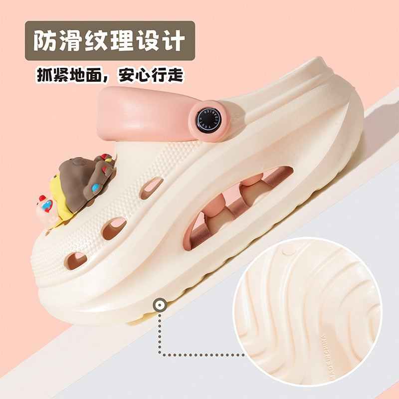 Adult women's thick bottom crocs women's new arrival non-slip beach heightening toe cap sandals slippers women's summeroutwear