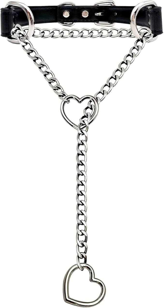 European and american new lariat heart necklace o-ring sliding chain necklace hip hop punk rock stainless steel pendant