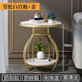 Rock slab small coffee table for home small apartment side table living room balcony round tea table double-layer storage beauty salon small table