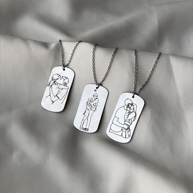 Laser engraved necklace wholesale - european & american cross-border alloy jewelry - women's couple pendant - anime cartoon light luxury sweater chain