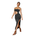 C7057 cross-border   independent station fashionfashion women's hot diamond slit dress long skirt new