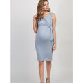 Women's light blue sleeveless twist knot maternity dress, slim fit bodycon midi dress, comfortable and stylish pregnancy apparel