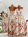 summer fashion casual european and american cross-border spaghetti strap printed v-neck slim-fit in-stock dress - elegant women's apparel