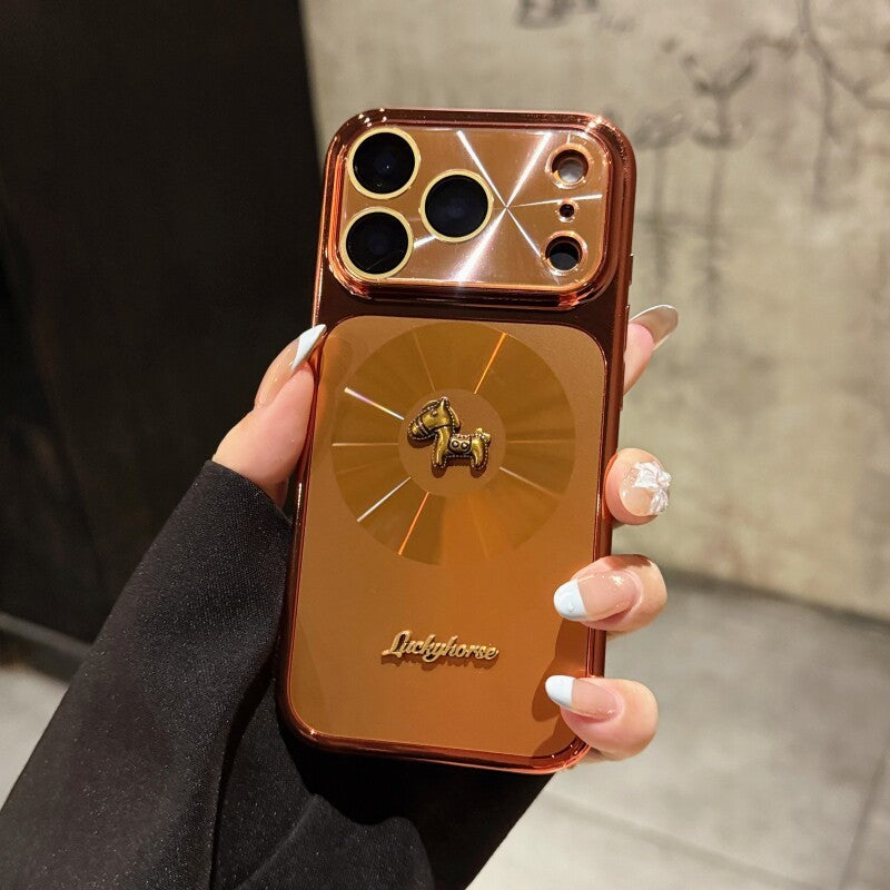 Golden horse star ring magnetic case for apple 17 pro - instantly transform your phone with cd texture, aurora lens protection, and full coverage for apple 15