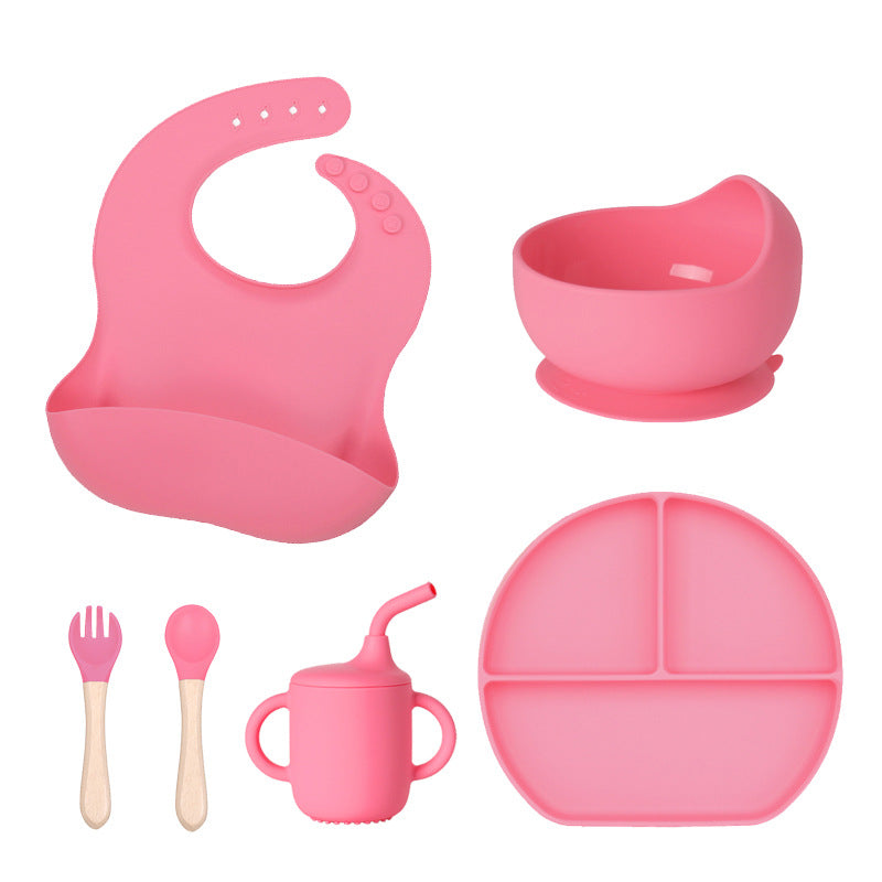 Factory customized LFGB silicone children's tableware 6-piece set, infant food grade beech silicone feeding tableware