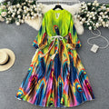Elegant and chic printed dress for women - summer bubble sleeve tie-waist design, unique and flowy fairy dress
