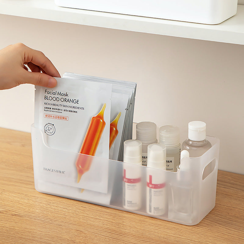 Bathroom, toilet, mirror cabinet, storage box, plastic transparent desktop, makeup brush, cosmetic mask, skin care product storage box.