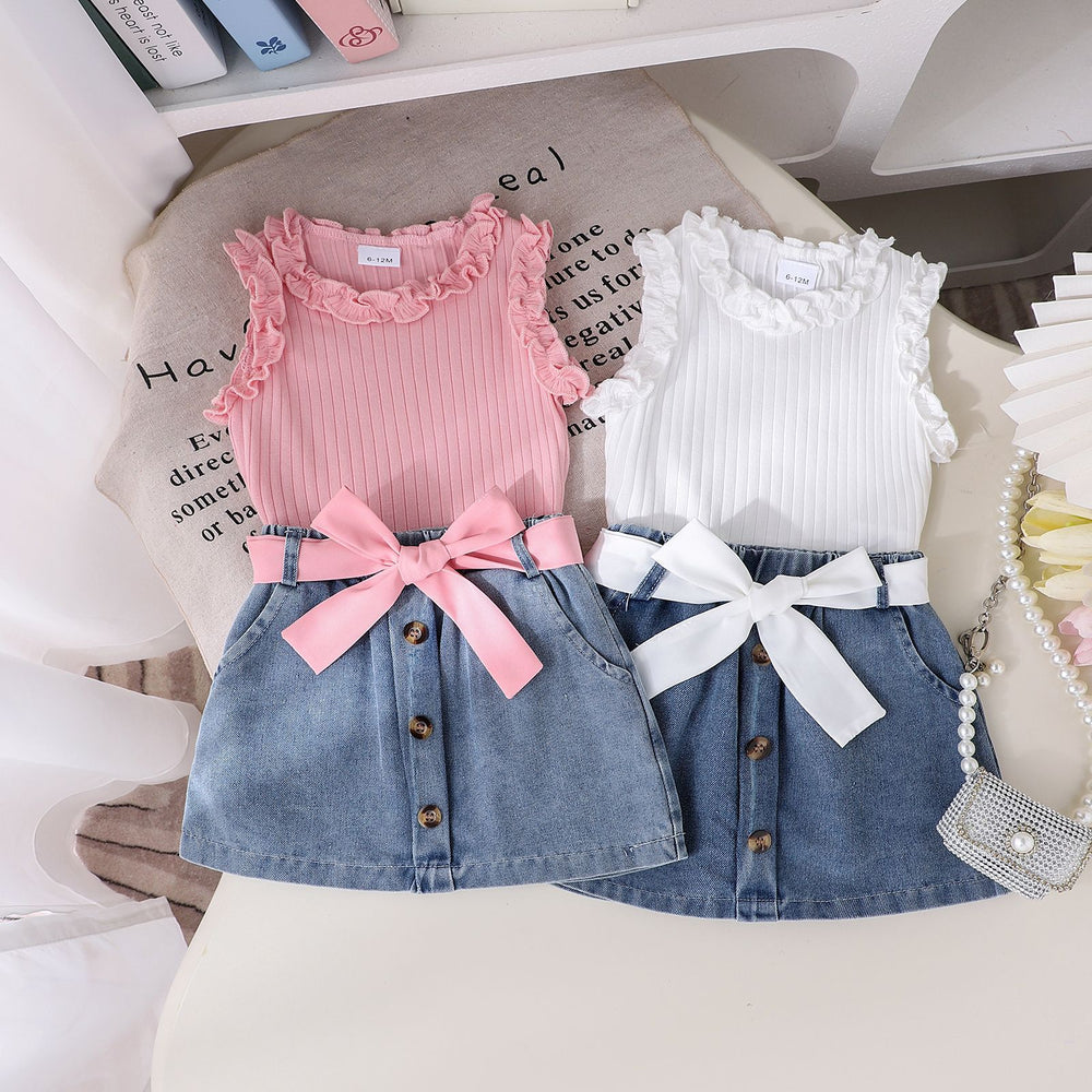 Children's clothing  cross-border girl pit vest + denim skirt fashionnew arrival