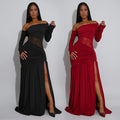 C7561 cross-border   fashion women's sexy bandeau see-through slit evening dress