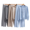 Fashionsuitfemalek-stylelooseknittinghoodedsweatshirttwo-piece setcasualhigh waistslimming lookstraight-legloose pants