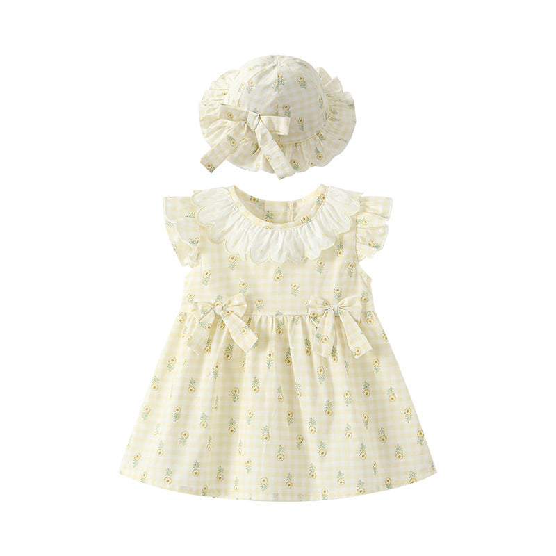 Girls' summer dress: new korean style baby girl's printed dress with doll collar, pure cotton summer dress for little girls