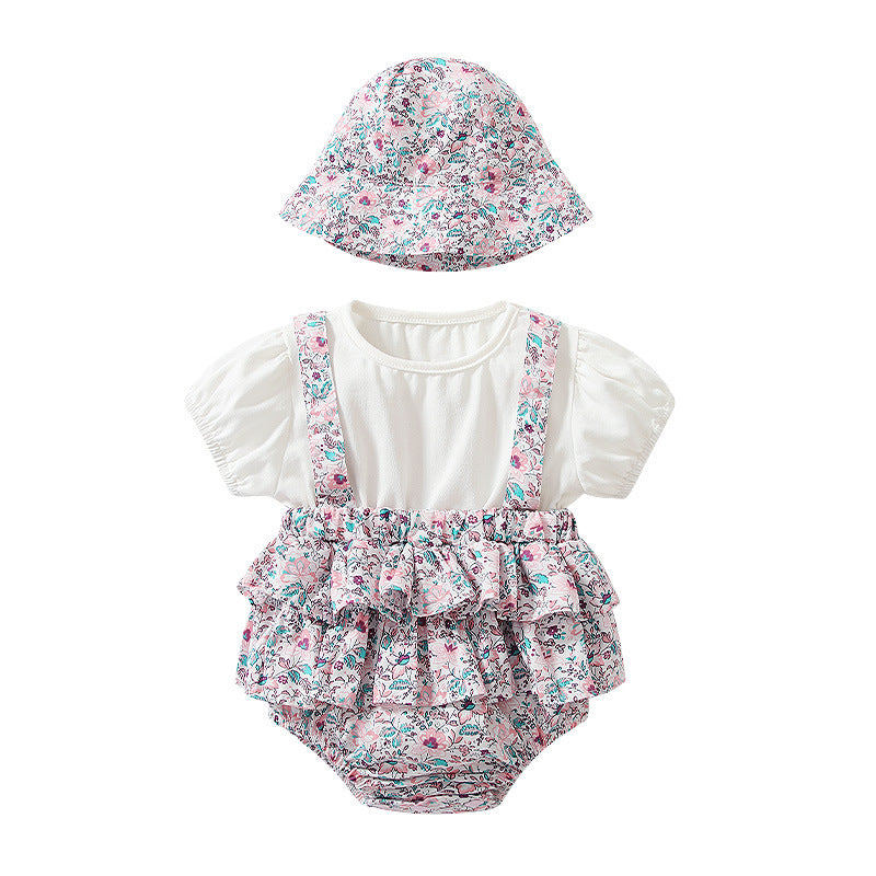 Baby clothes summer floral girl's romper short sleeve cotton bodysuit pure cotton one-piece triangle romper