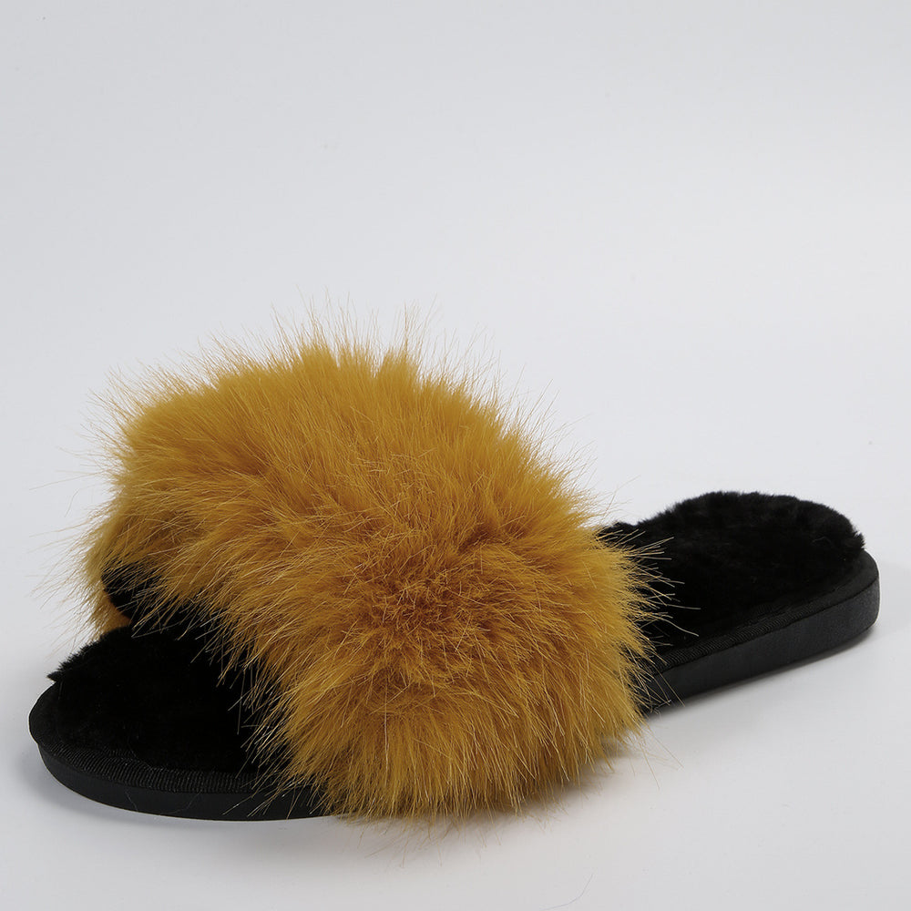 Fuzzy slippers women's outerwear 2025 new korean style ins trendy shoes autumn and winter one-strap thick sole cotton slippers autumn and winter collection