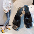 Trendy summer new arrival: french-style rhombus pattern open-toe heeled sandals for women - square toe, stiletto heel, and mule design