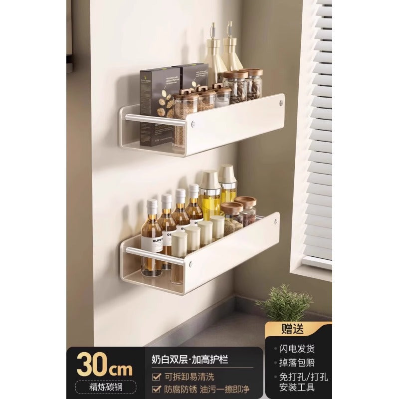 Kitchen No-punching Shelf Salt Seasoning Jar Storage Box Household Seasoning Products Wall-mounted Seasoning Storage Shelf