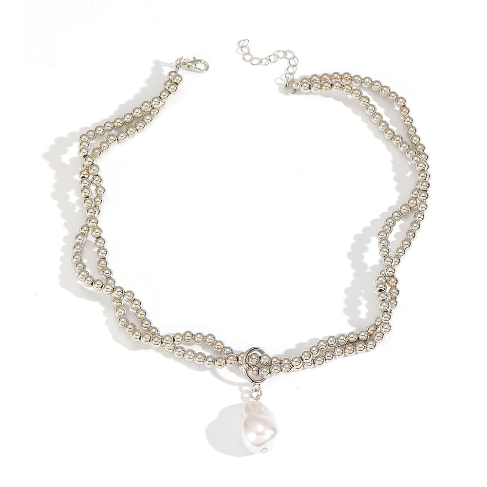European and american cross-border retro minimalist faux pearl teardrop pendant necklace - unique design round beaded wrap choker