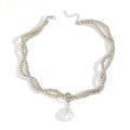 European and american cross-border retro minimalist faux pearl teardrop pendant necklace - unique design round beaded wrap choker