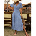 cross-border european and american floral print dress - butterfly sleeve, slit thigh maxi dress