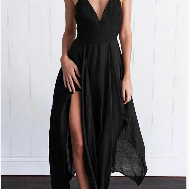 cross-border  summer european and american style women's camisole v-neck asymmetrical hem sexy maxi dress