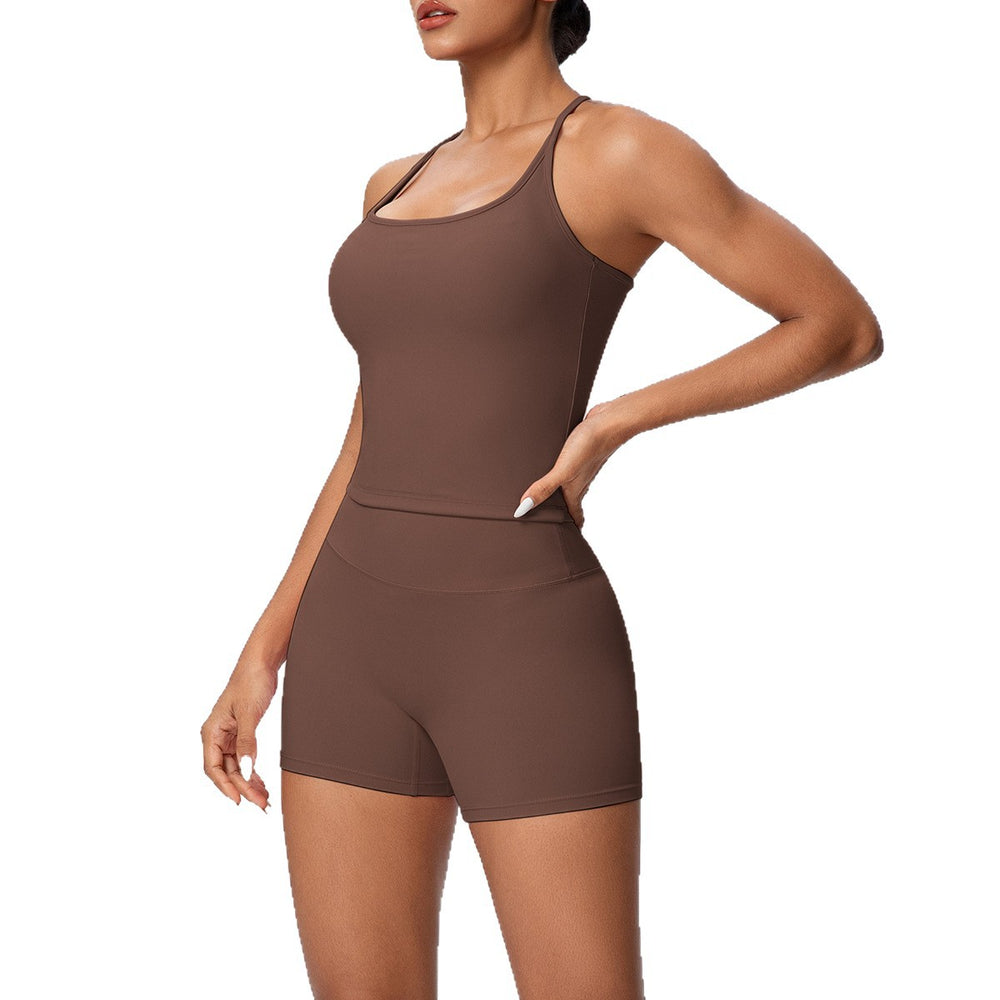 brushed back tight racerback high waist yoga suit sports running fitness shorts suit for women