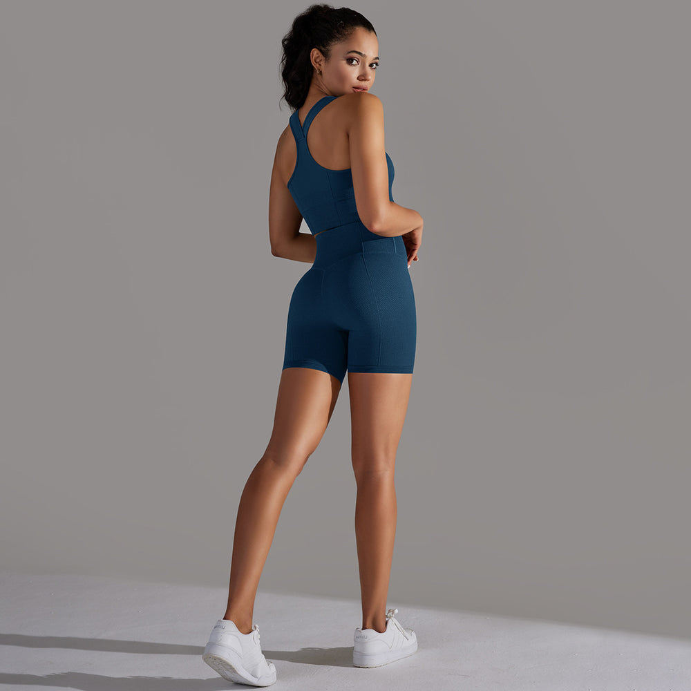 fashion seamless knittingpure color polka dot high elastic tight breathable yoga suit running fitness two-piece set