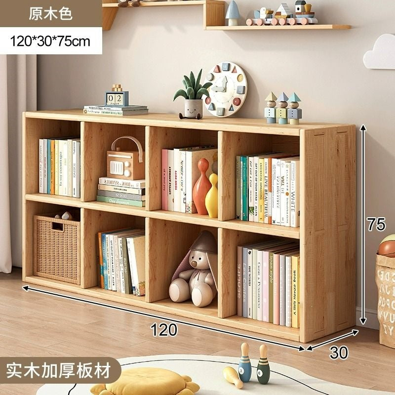 Checkered solid wood bookshelf floor-standing storage rack home living room organizer wall-mounted low cabinet bookcase