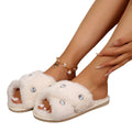large size new arrival pearl fur slippers open cross internet celebrity four seasons home women's shoes manufacturer wholesale direct sales