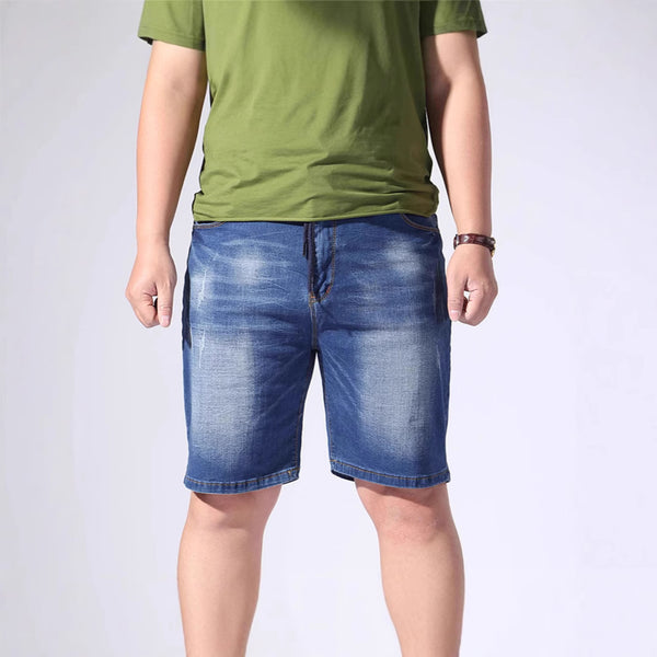 Europe, America and  summer elastic waist denim shorts men's five-point pants large size high elasticity fattening increase fat thin