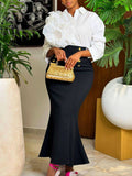 Autumnew arrivalwork clothing style fungus edge shirt silm hip-covering fishtail long skirt two-piece settwo-piece set