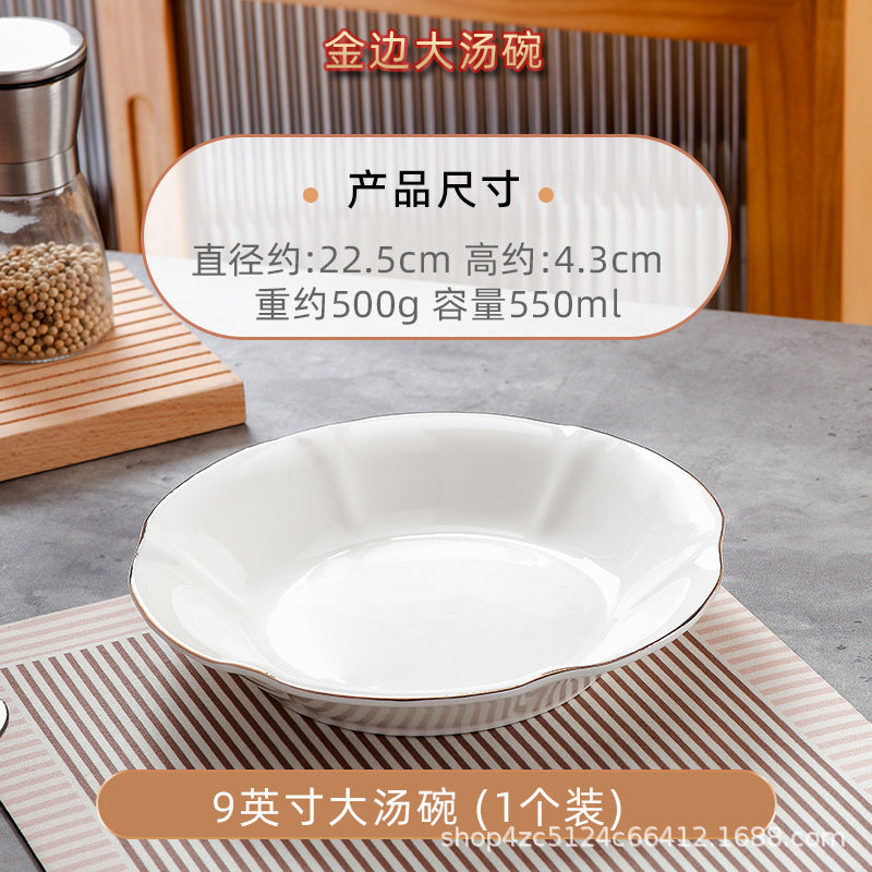 Wholesale gold-rimmed large soup bowl for home extra large pickled fish large basin bowl ceramic boiled fish bowl soup basin 2024 new arrival