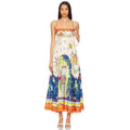 cross-border  women's new elegant high-waisted cotton linen printed camisole casual fashion dress