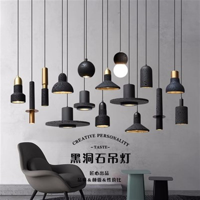 Wabi Sand Wind Minimalist Bedside Small Chandelier Creative Restaurant Bar Designer Black Hole Stone Bedroom Long Line Single Head Chandelier