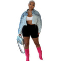European and american style women's denim jacket -  cross-border fashion casual color block single-breasted long sleeve denim jacket
