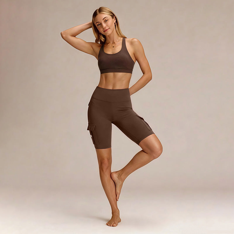 Amazon five-point brushed tight yoga shorts for women, high waist, tummy control, fitness pants, butt lift, running sports shorts for women