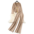 Premium chanel-inspired two-piece set for women: versatile knitted cardigan with metal button detail and casual pants - perfect for autumn and winter