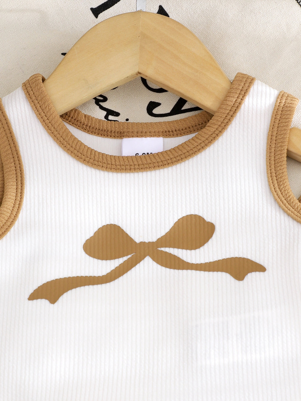Kids clothing cross-border exclusive for european and american girls new arrival children's white vest and brown pants two-piece set