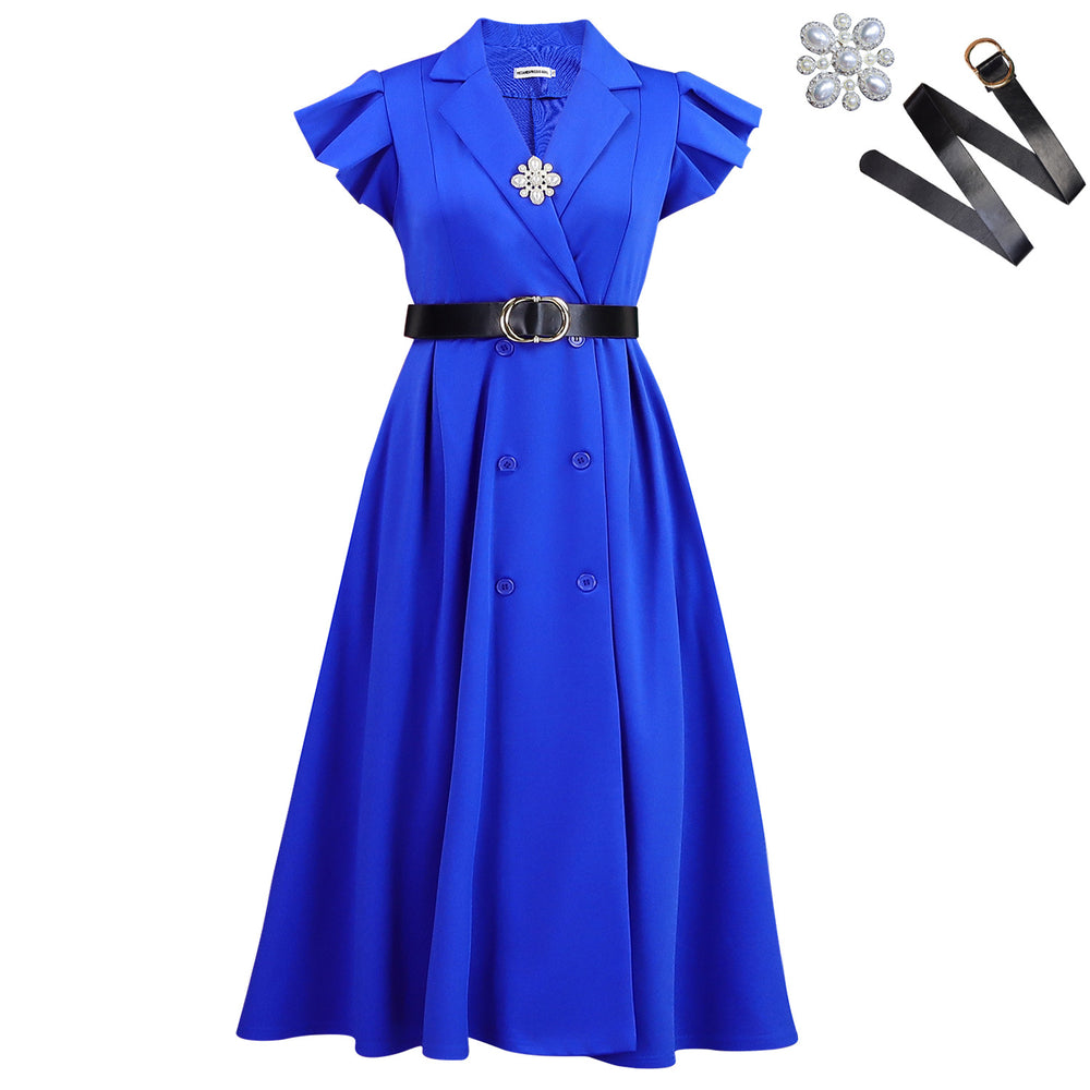 C8664 european and american new arrival elegant summer suit collar chic double-breasted short sleeve plus size african dress