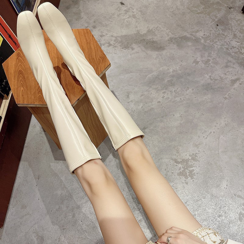 Roman short boots women's summer 2021 new Korean version thick heel French soft leather high-end fried street white Chelsea bare boots