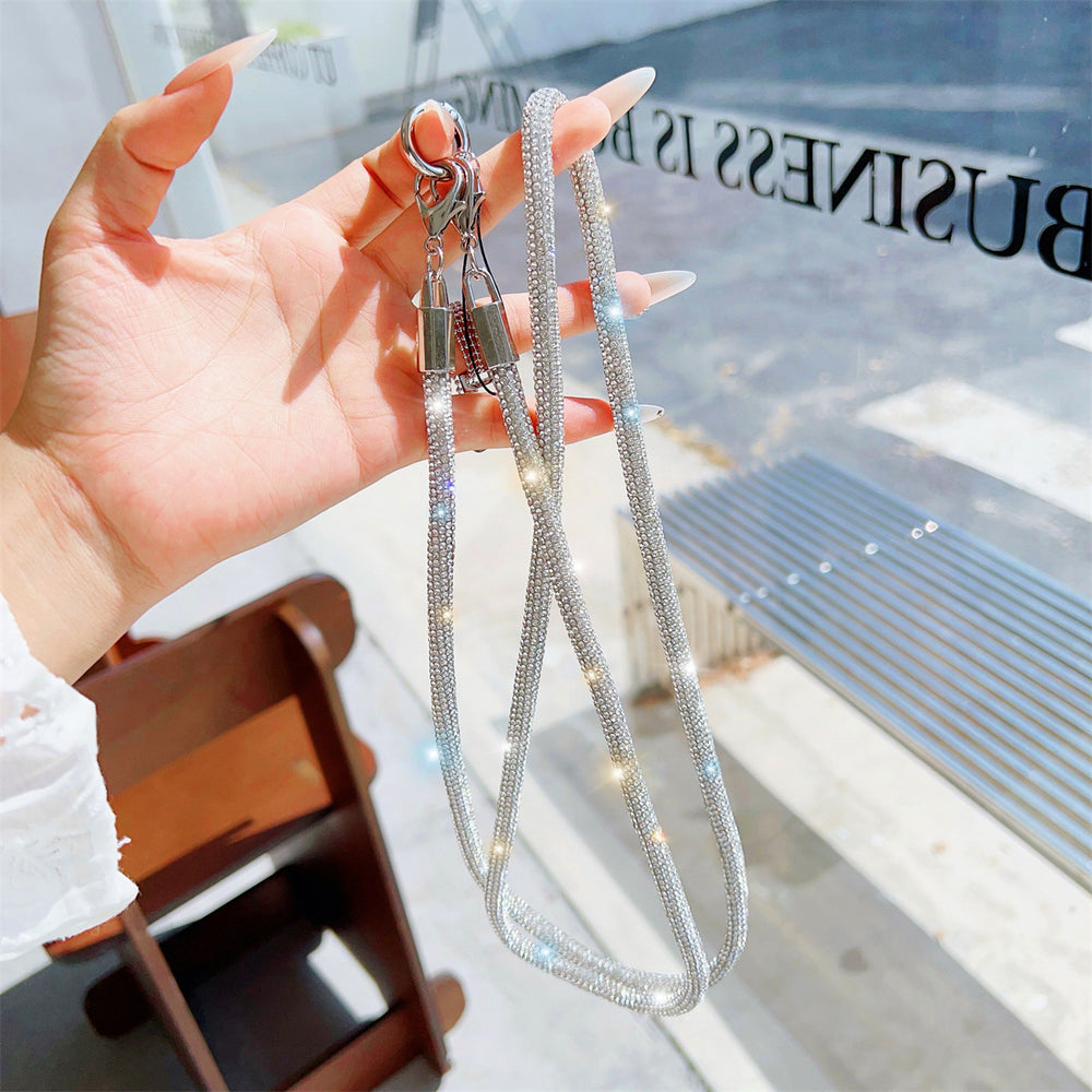 New 7mm full diamond long crossbody phone lanyard - hot selling sparkling rhinestone, premium single shoulder chain