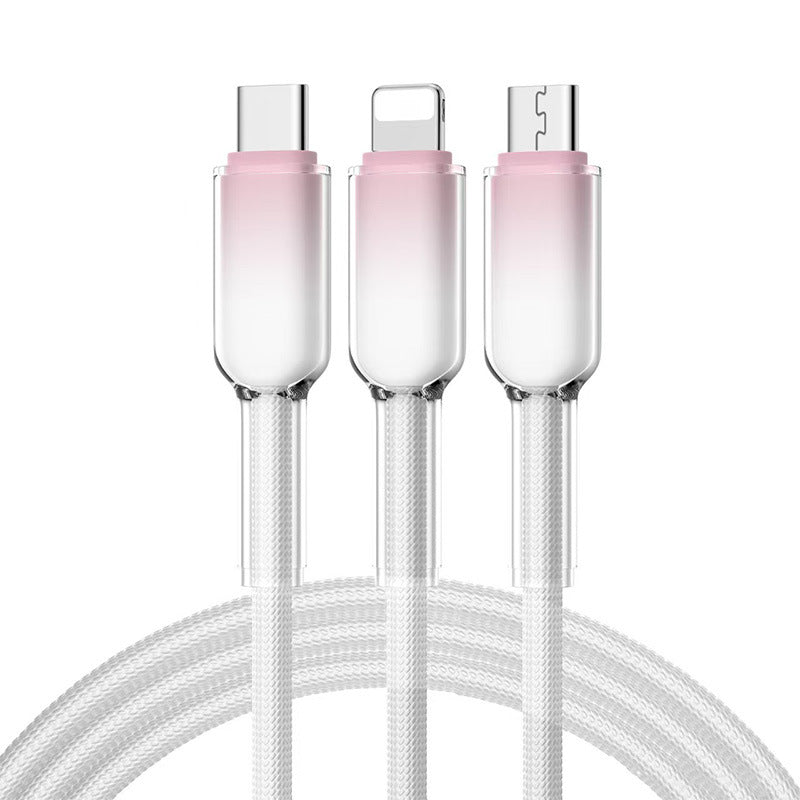 ice crystal 65w charging cable, compatible with huawei, apple, and huawei type-c devices. suitable for charging laptops and mobile phones