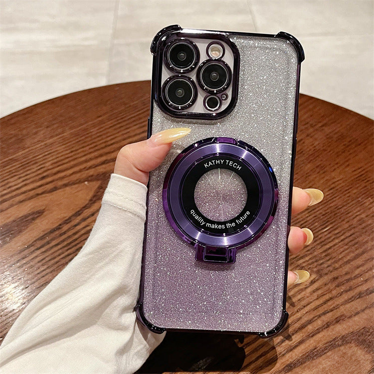 Suitable for apple 16pro four-corner anti-fall electroplated mobile phone case iphone15/14 glitter ring holder protective cover