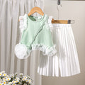 Children's clothing  cross-border summer girl pink vest tops + white pants set